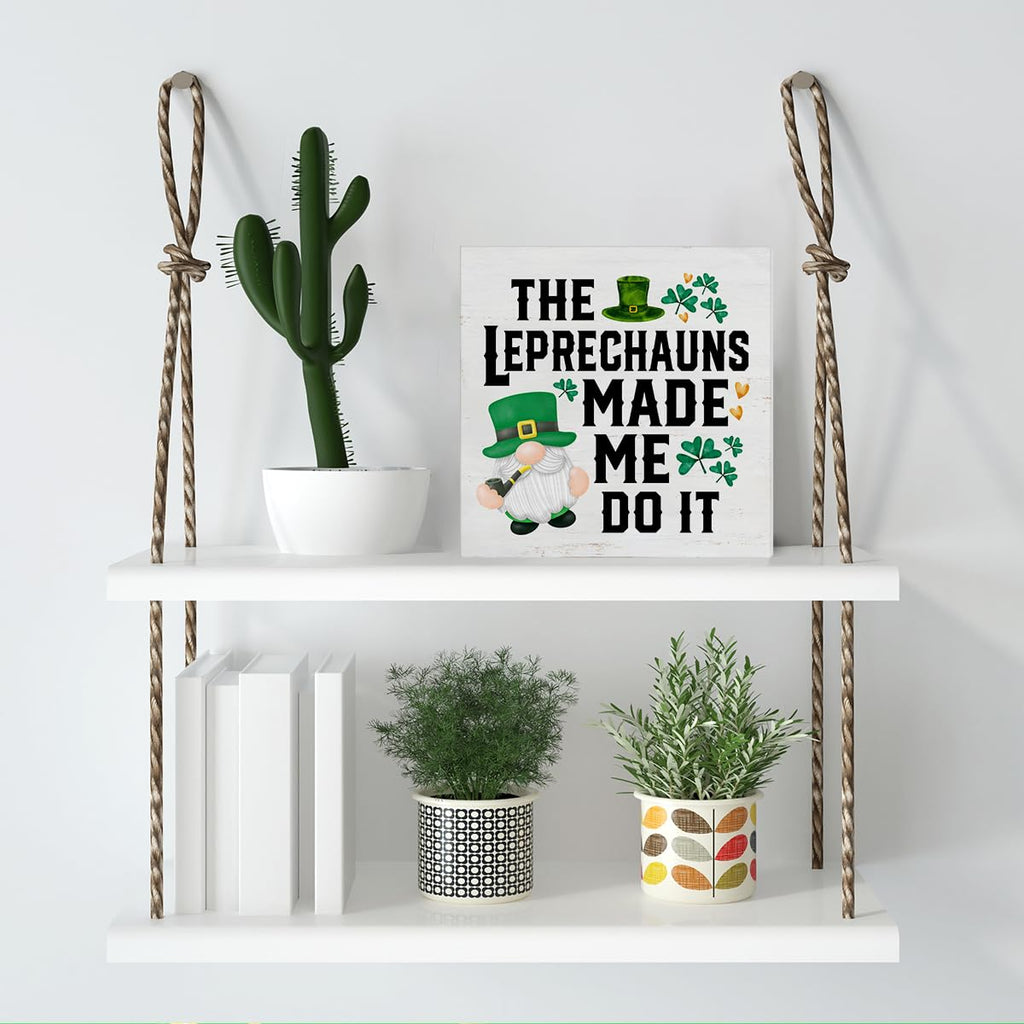 Dumyum St. Patrick's Day Decorative Sign, Wooden, 5 Inches x 5 Inches, Green, Rustic, Tabletop or Wall Mount