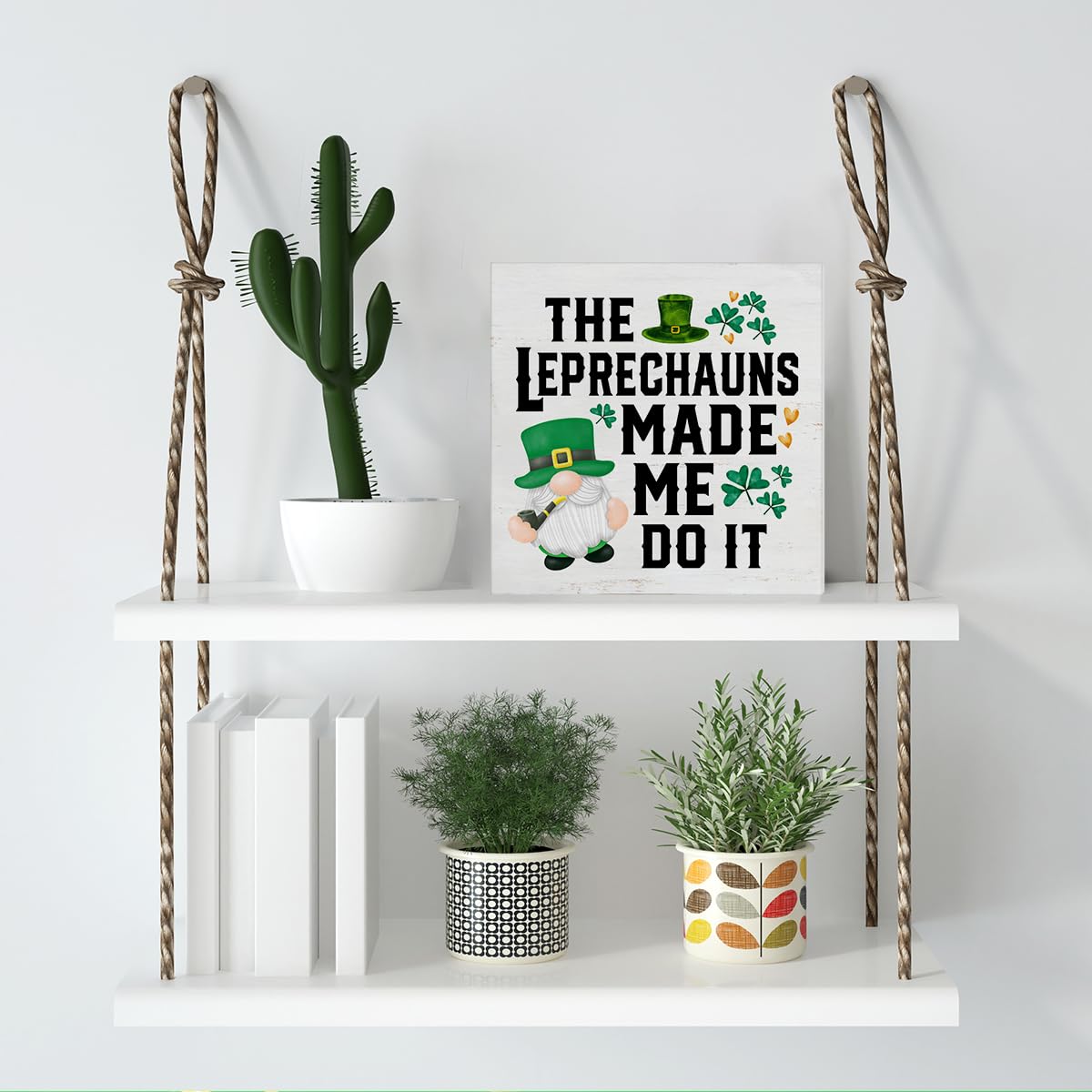 Dumyum St. Patrick's Day Decorative Sign, Wooden, 5 Inches x 5 Inches, Green, Rustic, Tabletop or Wall Mount