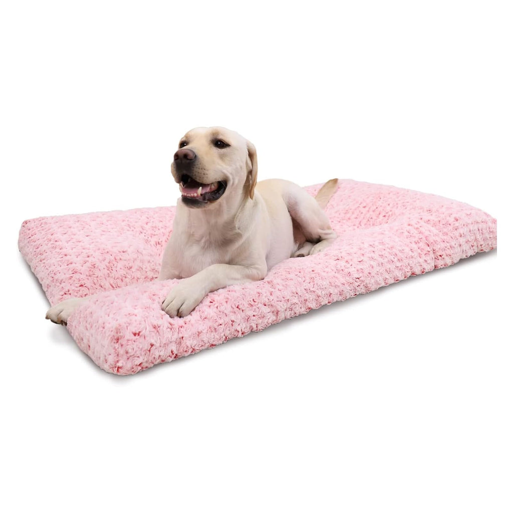 KSIIA Washable Dog Bed Deluxe Plush Dog Crate Beds Comfy Kennel Pad Anti-Slip Pet Sleeping Mat for Large, Jumbo, Medium, Small Dogs Breeds, 35" x 23", Gray