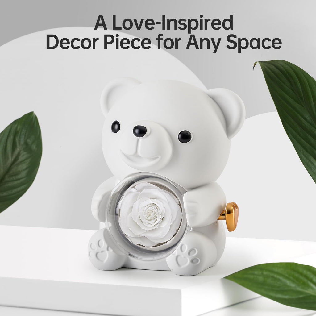 Cute Teddy Bear with Preserved Rose - A Real Rose Flower in Bear with Elegant Gift Box - Romantic Gift for Her in Mother's Day, Weddings, Anniversaries, and Bridal Showers (Red)