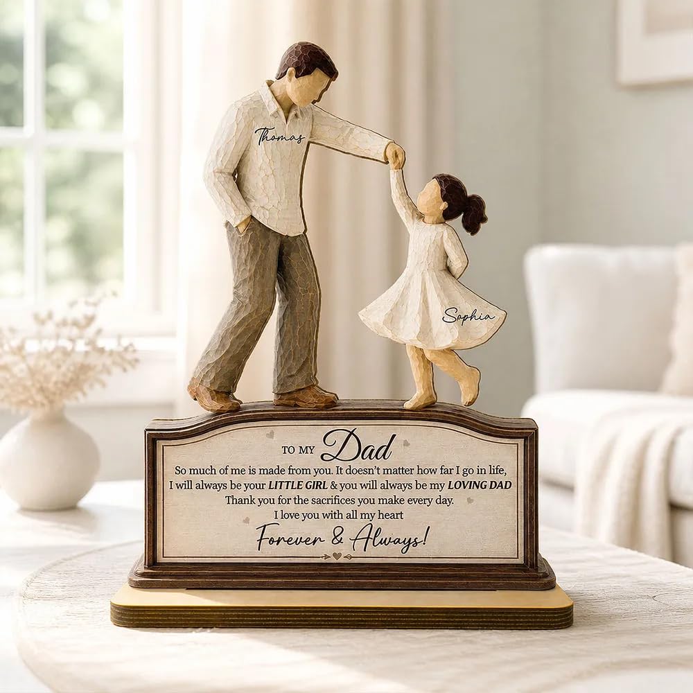 Personalized Fist Bump Dad and Kids Name Wooden Plaque, Custom Fathers Day Plaque for Dad Grandpa, Customized Sign Decorations for Daddy, Grandpa, Heartfelt Father's Day Birthday Gifts for Husband
