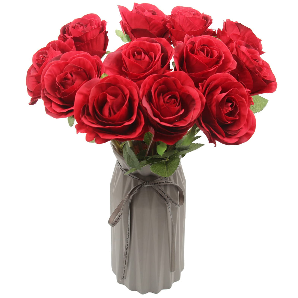 Hananona Artificial Roses Flowers for St. Patrick's Day，12 Pcs Silk Green Rose Bouquet for Spring Home Decoration, Green Faux Roses for Wedding