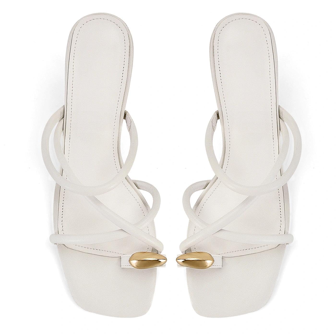 Dsevht Strappy Kitten Heel Sandals Toe Ring Flip Flop Stiletto Low Short Thong Heels Slip On Square Open Toe Summer Dress Shoes for Women