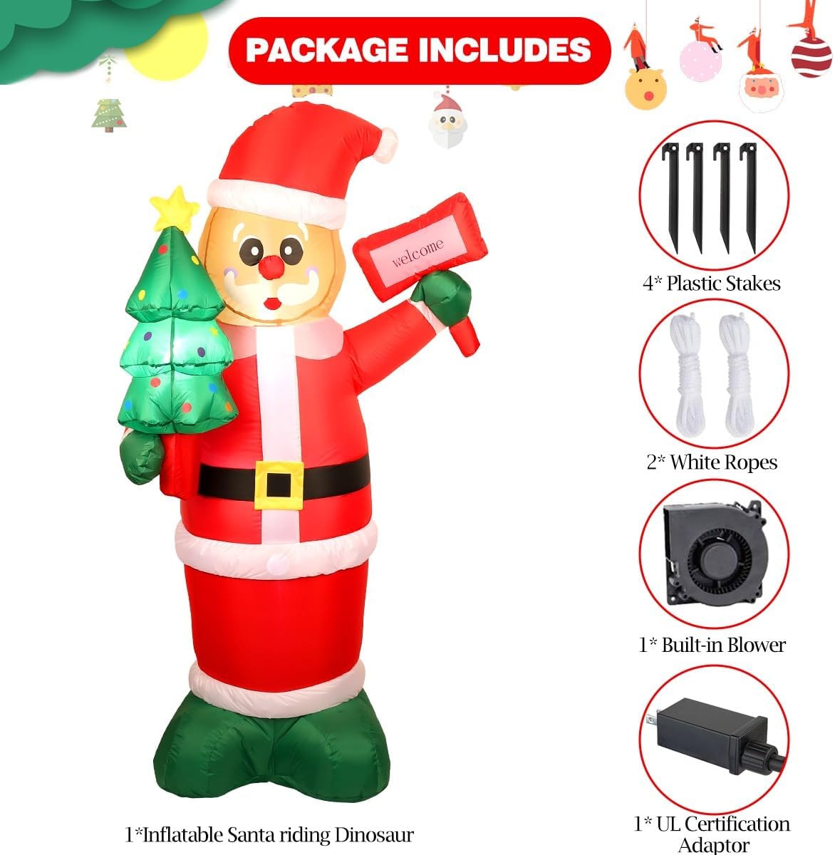 6Ft Christmas Inflatables Santa Gingerbread with LED Lights & Gift Box, Giant Christmas Inflatables Yard Decorations, Xmas Blow Up Santa Claus, Indoor/Outdoor Christmas Decor for Holiday Patio Garden