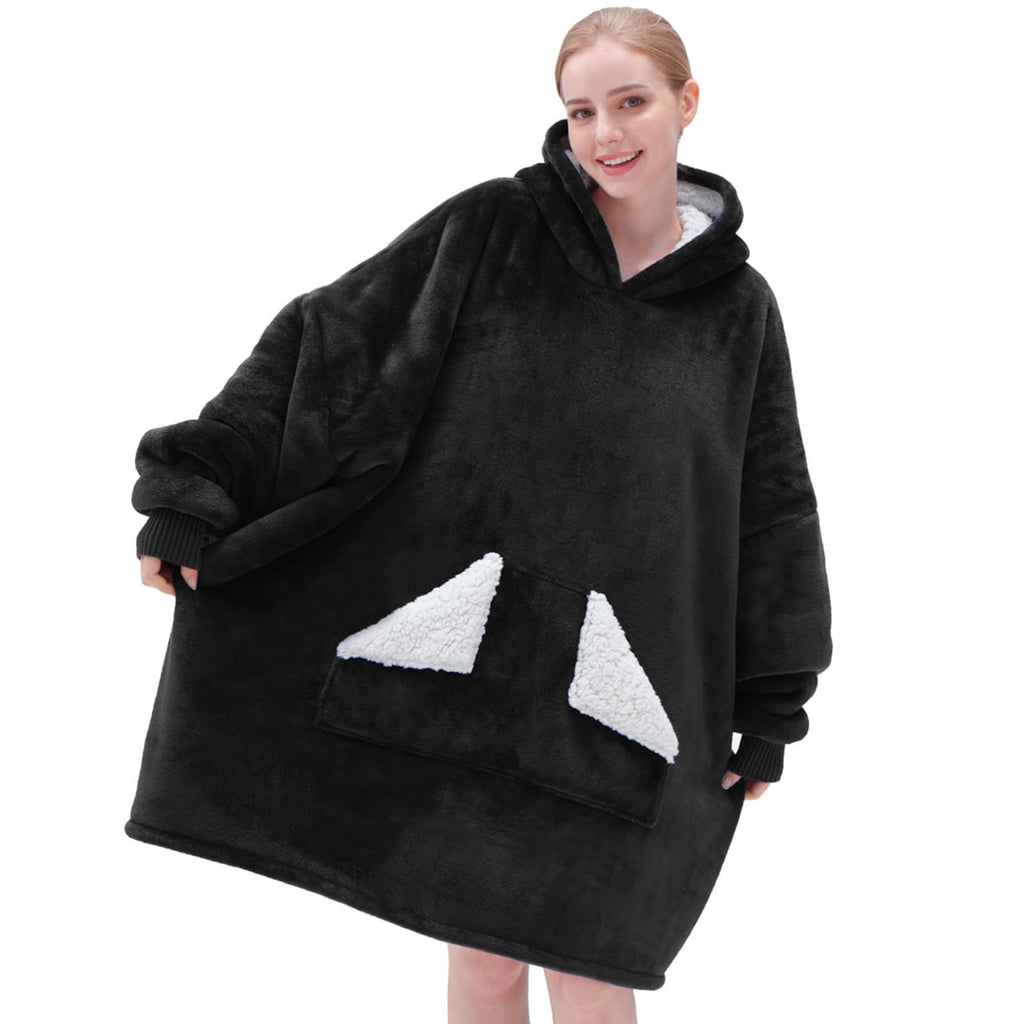 Touchat Wearable Blanket Hoodie, Oversized Sherpa Fleece Sweatshirt Blanket with Giant Hood Pocket and Sleeves for Adult, Warm & Cozy Grey Blanket Gifts for Women