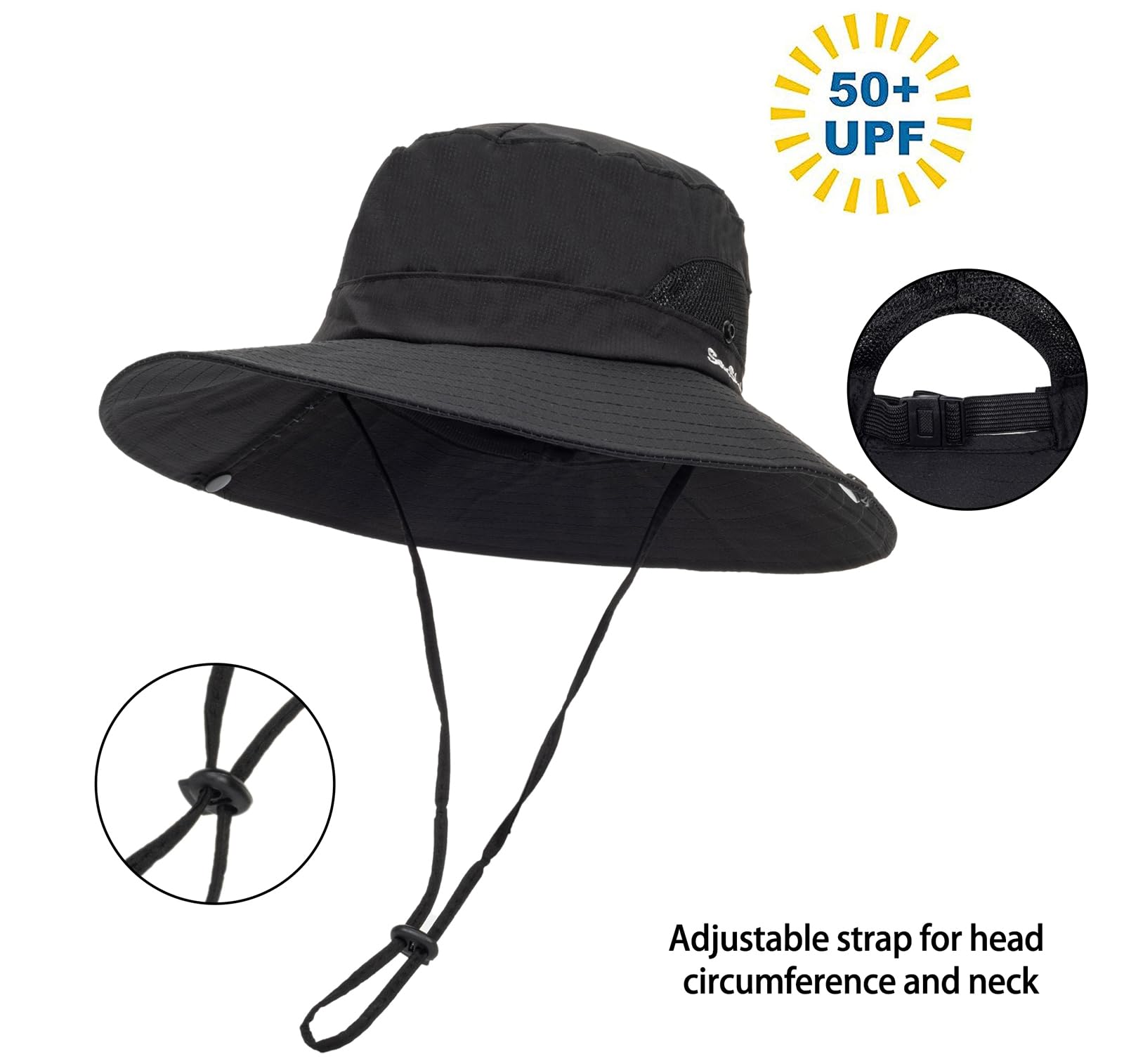 Womens Summer Sun Hat Beach Hat Wide Brim Outdoor UV Protection Hat Packable Mesh Bucket Hat with Ponytail Hole