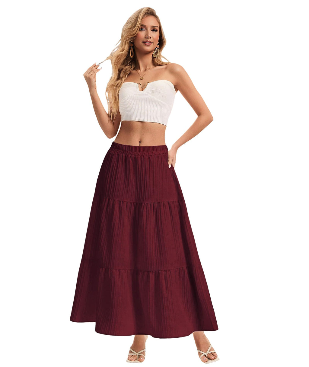 Womens Maxi Skirt Boho Long Flowy Skirts Trendy Summer 2026 Tiered Ruffle Skirt A Line Casual Beach Vacation Dress