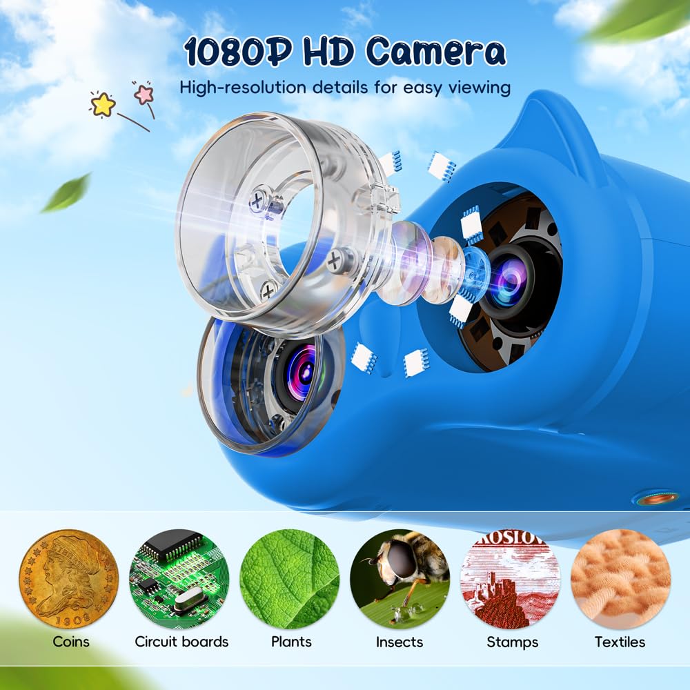 2-in-1 Kids Microscope Telescope, Temodu 2.0" 1000X Digital Microscope for Kids, HD Portable Education Telescope for Kids Birthday Festival Gift, Science Fun Toys for Children Age 4-12 (Yellow)