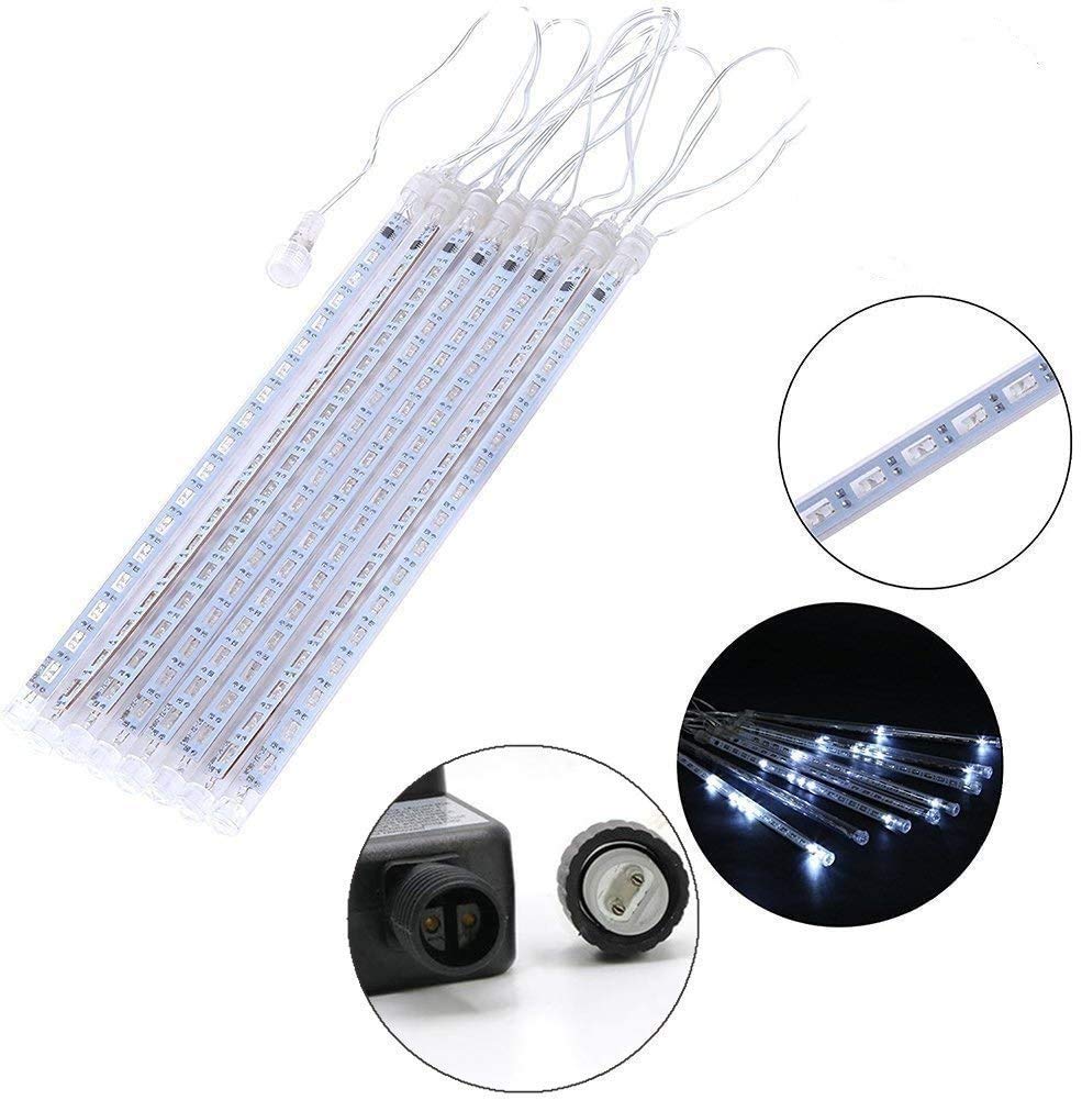 Weepong Halloween Lights Outdoor, Meteor Shower Christmas Lights for Halloween Decorations, 8 Tube 192 LED Snow Falling Rain Icicle String Light for Xmas Christmas Decor Tree Party, UL Plug Green