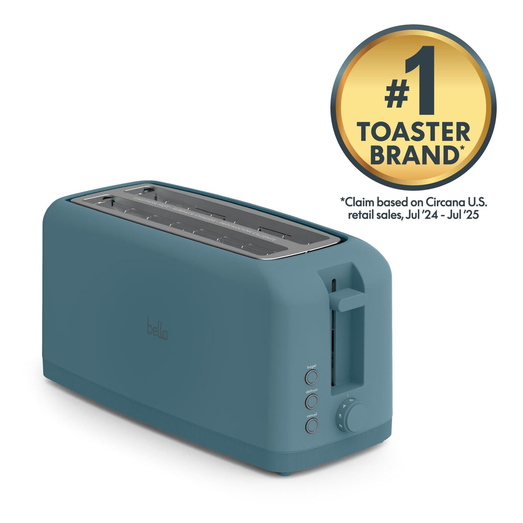 bella 2 Slice Slim Toaster, Fits-anywhere™ Kitchenware, 6 Setting Shade Control with Reheat & Cancel Buttons, Fits Sourdough, 10” Long Slot, Anti Jam & Auto Shutoff, 900 Watt, Surf