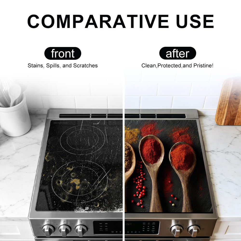 Stove Mat 28.35 x 20.47 Inch Christmas Fireplace and Tree Design Cozy Living Room Holiday Scene Decorative Kitchen Countertop Cover Reusable Flexible Mat for Gas Range Electric Stove Home Winter Décor