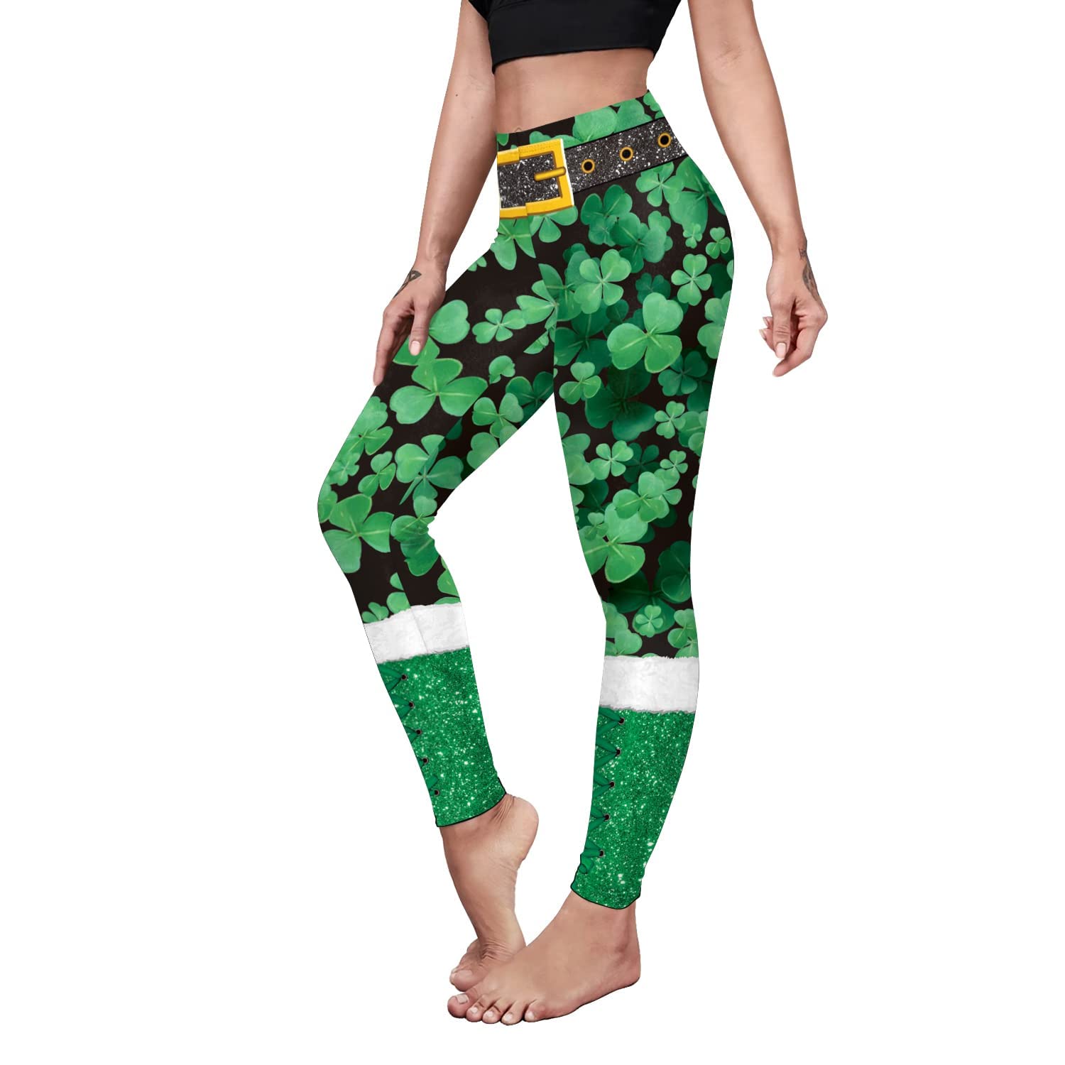 color cosplayer St. Patrick's Day Leggings Shamrock Stretchy Tights Yoga Pants for Women