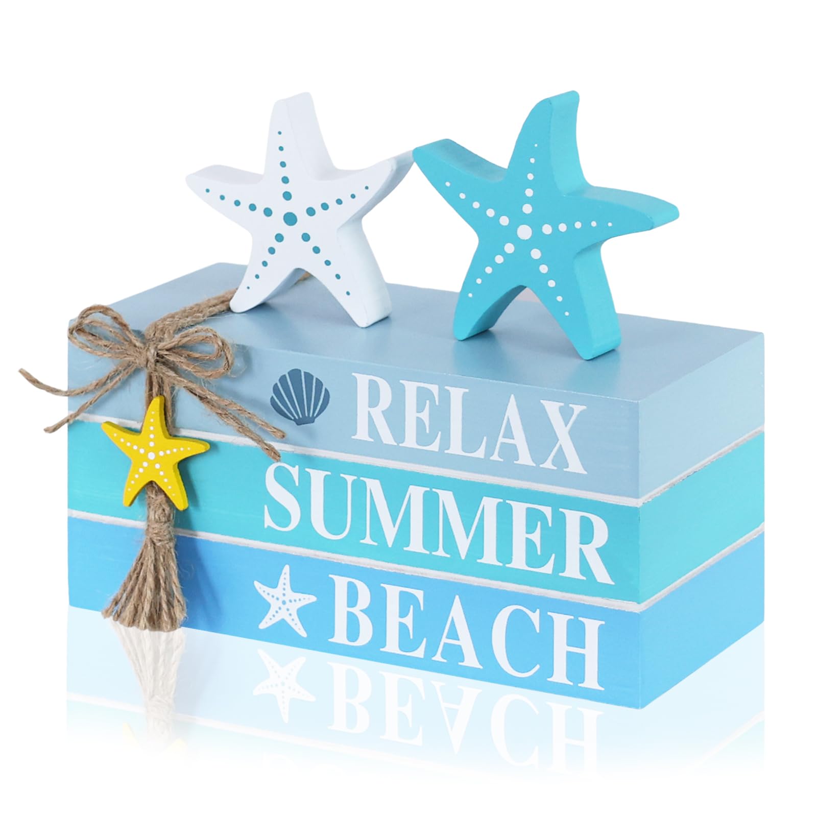 DECSPAS 4th of July Decorations, Memorial Day Decorations, Wooden Stacked Books Sign with Stars, Patriotic Independence Day American Eagle Decor for The Home, Fourth of July, Tiered Tray Table Mantel