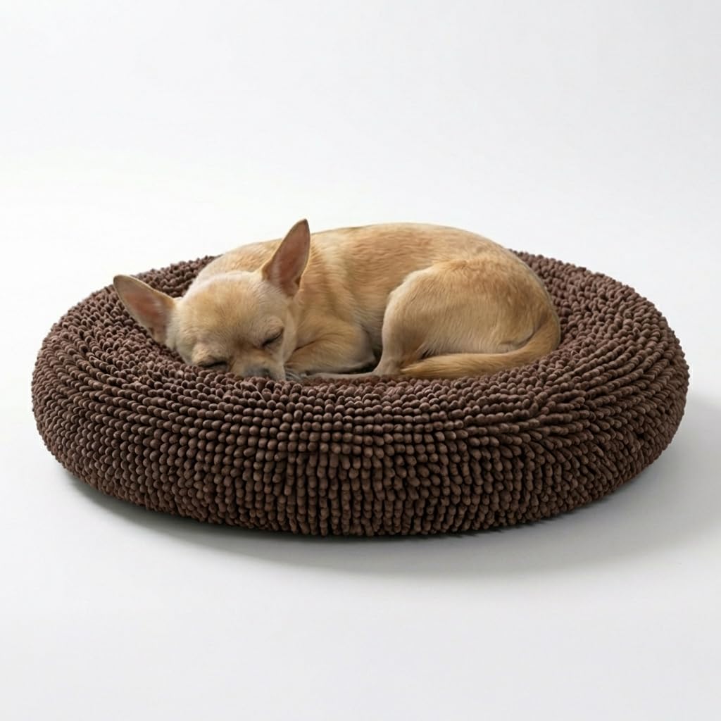 Muddy Mat® Cloud K-9 Bed for Dogs & Cats, Soft & Relaxing Donut Dog Bed, Chenille Material, Removable Cover, Washable & Dryer Safe–Black Small(25'x25')