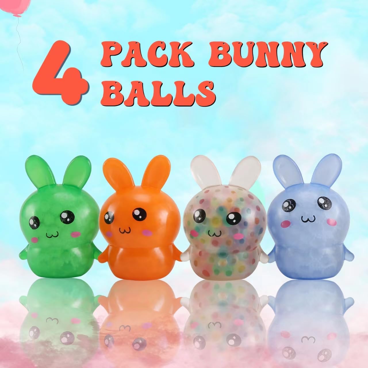 Easter Basket Stuffers,Easter Basket Essentials,4pcs Squishy Easter Bunny Stress Balls for Adults,Easter Stress Relief Fidget Balls,Easter Party Favors Easter Basket Ideas Gifts