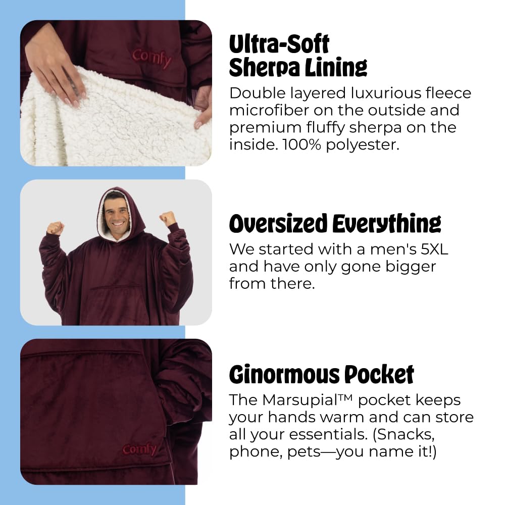 THE COMFY Original | From Shark Tank | Patented | Oversized Sherpa Wearable Blanket Hoodie| Gift for Women & Men | One Size