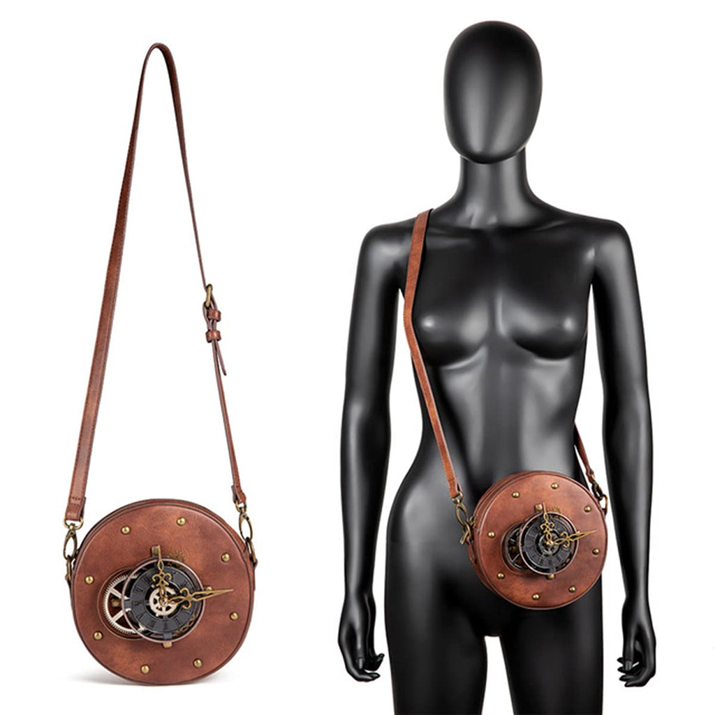 Messenger Bag Leather Retro Briefcase Steampunk Crossbody Shoulder Purse Satchel for Women Lolita Gothic Costume Accessory