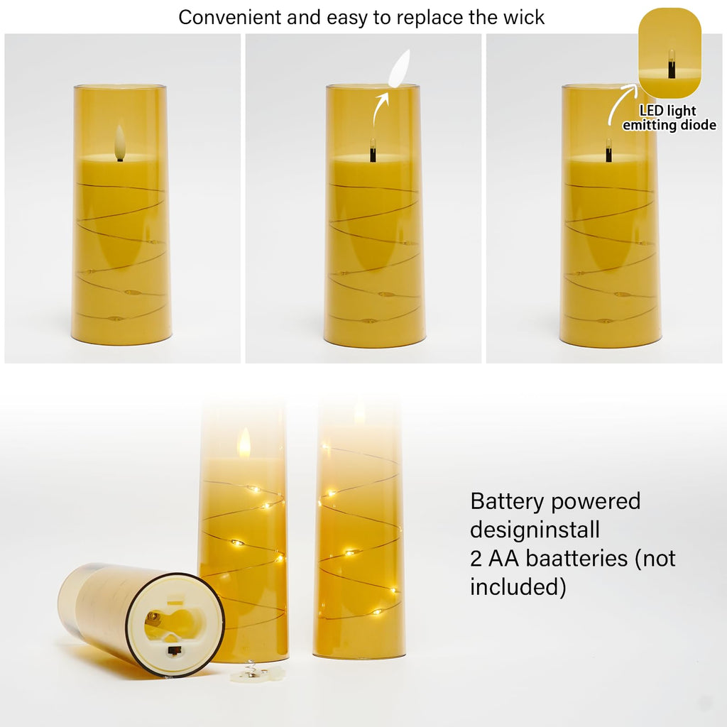 kakoya Flameless LED Candles with Timer 5 Pc Flickering Flameless Candles for Romantic Ambiance and Home Decoration Stable Acrylic Shell,with Embedded Star String，Battery Operated Candles（Red）