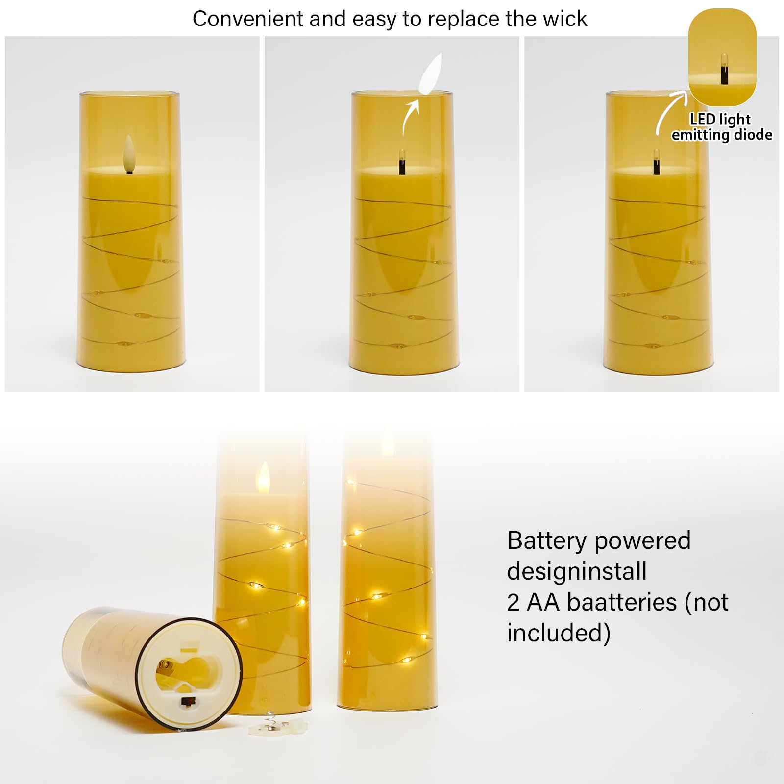 kakoya Flameless LED Candles with Timer 5 Pc Flickering Flameless Candles for Romantic Ambiance and Home Decoration Stable Acrylic Shell,with Embedded Star String，Battery Operated Candles（Red）