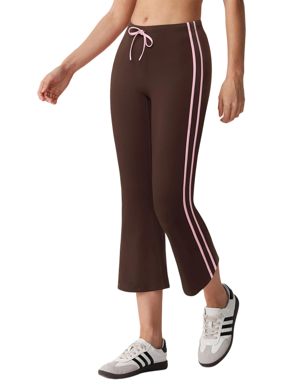 MOOSLOVER Women Flare Capri Yoga Pants High Waisted Side Stripe Drawstring Bootcut Flared Cropped Leggings
