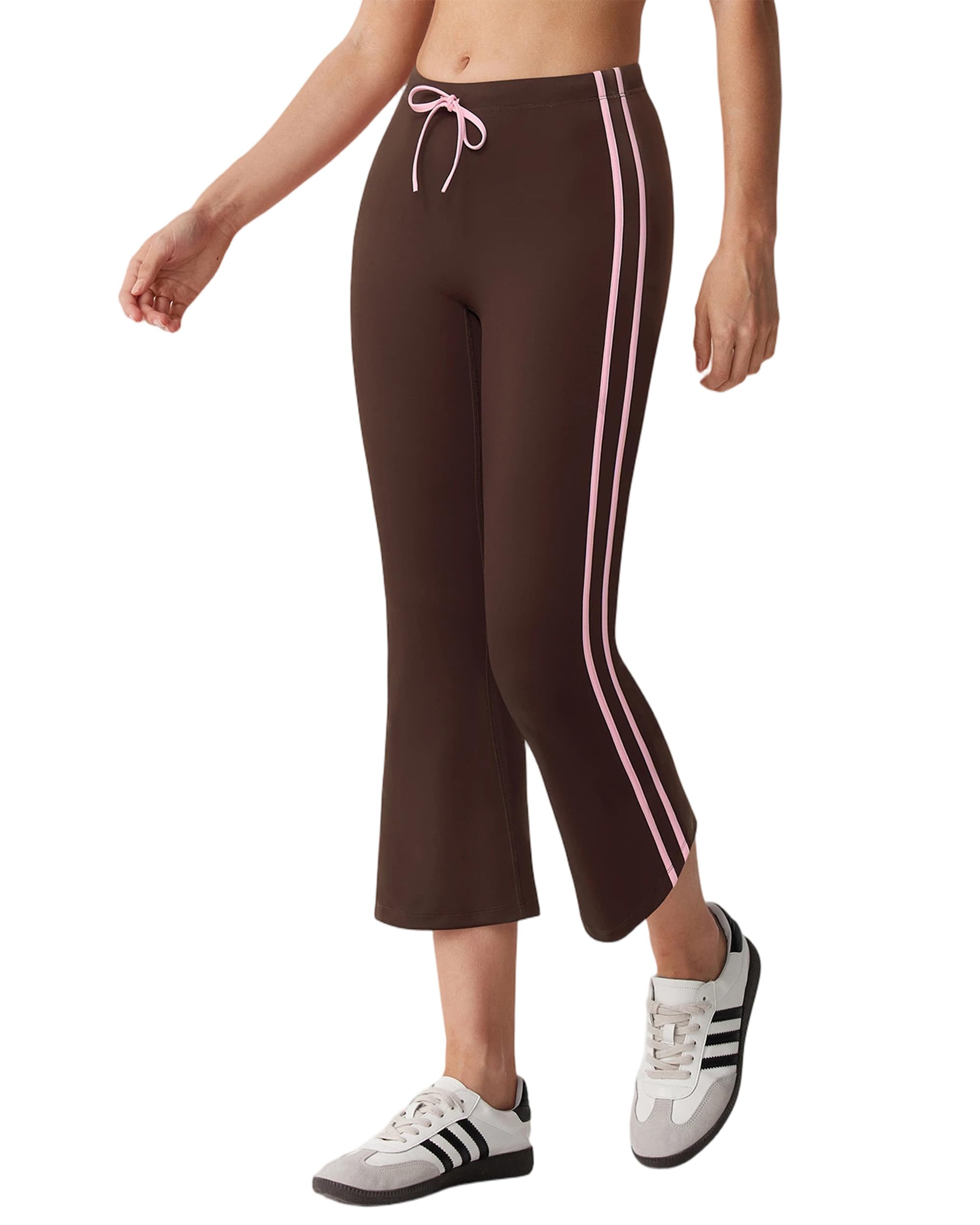 MOOSLOVER Women Flare Capri Yoga Pants High Waisted Side Stripe Drawstring Bootcut Flared Cropped Leggings