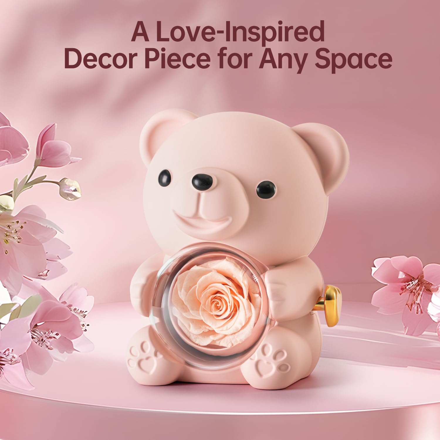 Cute Teddy Bear with Preserved Rose - A Real Rose Flower in Bear with Elegant Gift Box - Romantic Gift for Her in Mother's Day, Weddings, Anniversaries, and Bridal Showers (Red)