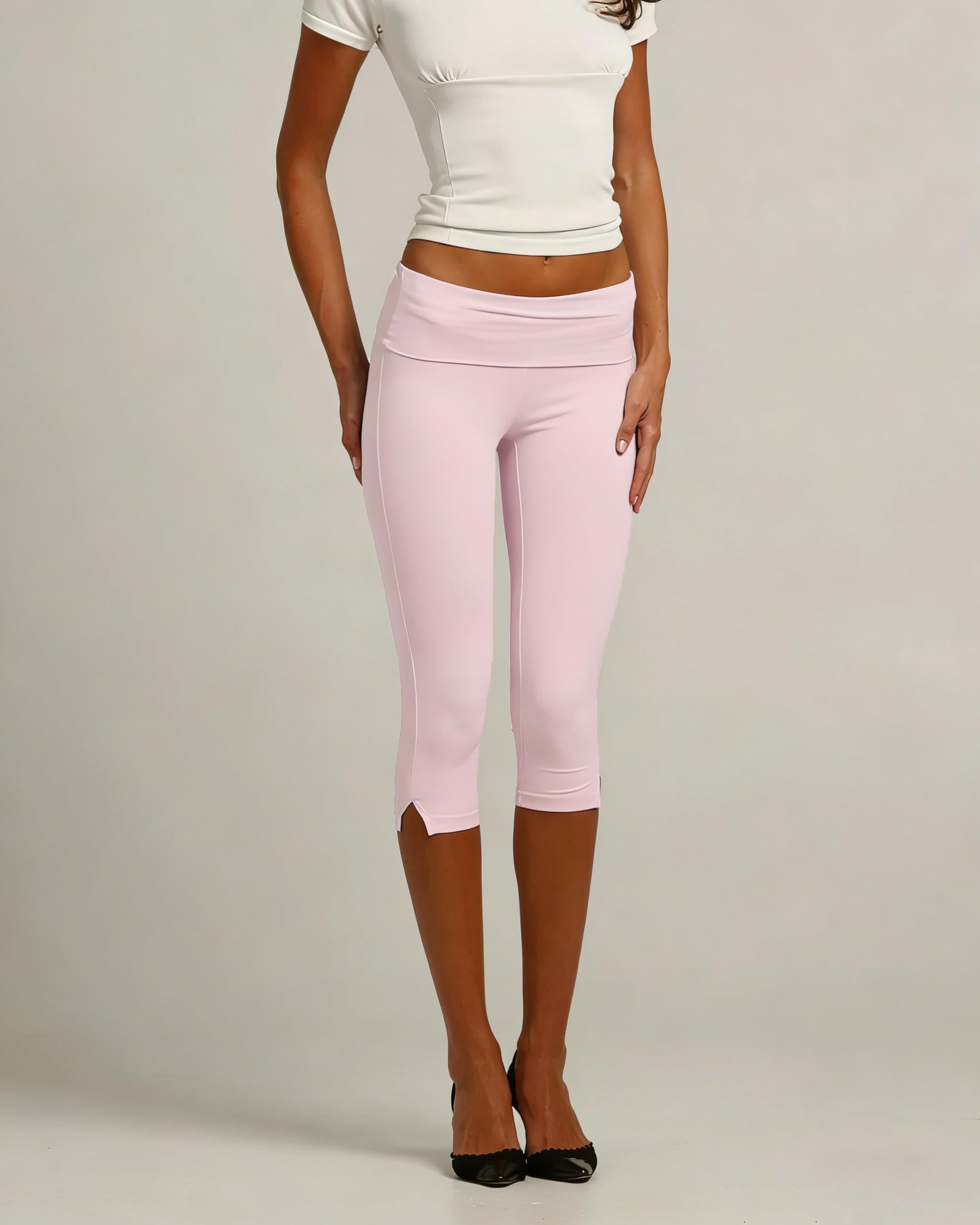 Women Y2k Low Rise Capris Button Grommet Foldover Capri Leggings Split Skinny Cropped Pants Going Out Capris Yoga Pants