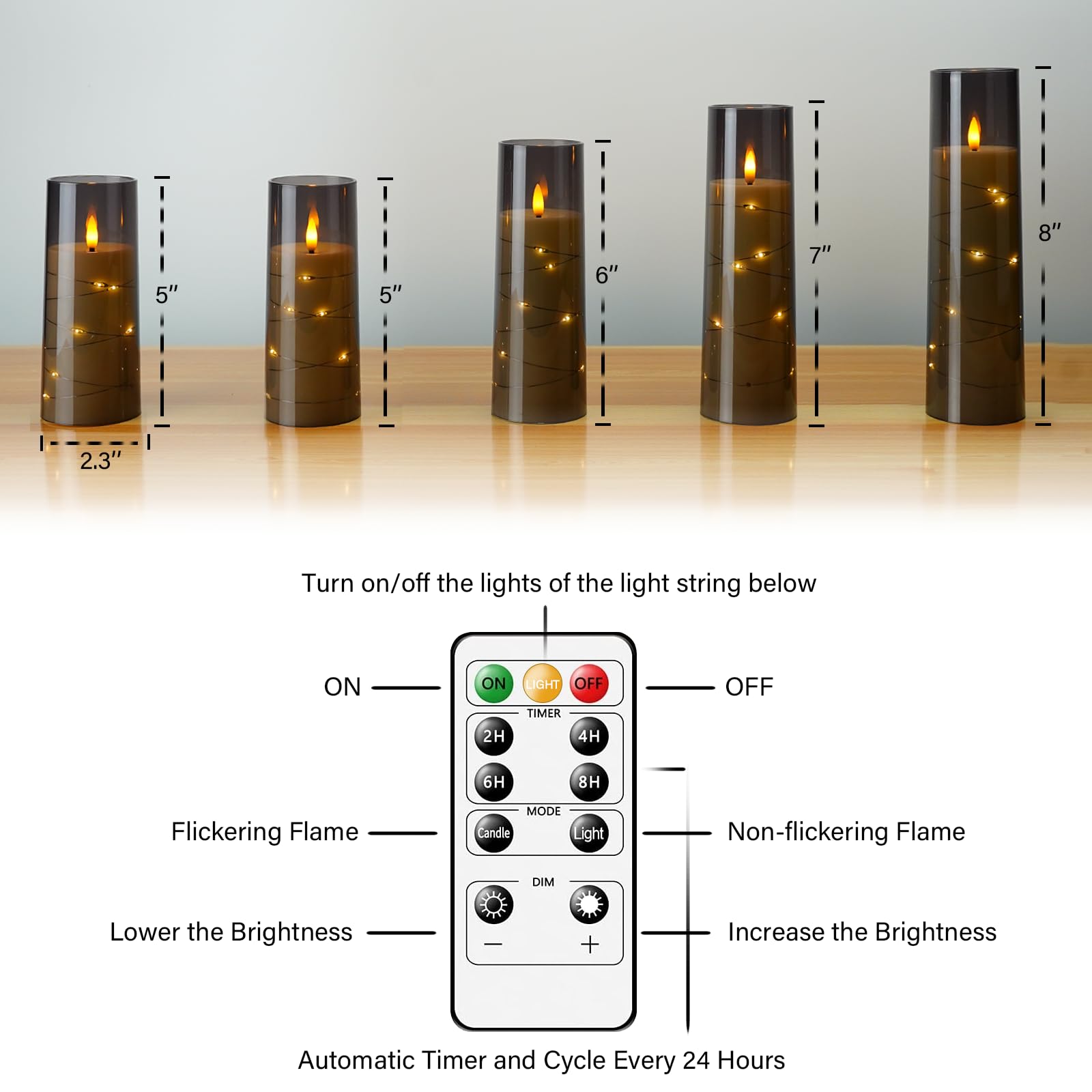 kakoya Flameless LED Candles with Timer 5 Pc Flickering Flameless Candles for Romantic Ambiance and Home Decoration Stable Acrylic Shell,with Embedded Star String，Battery Operated Candles（Red）
