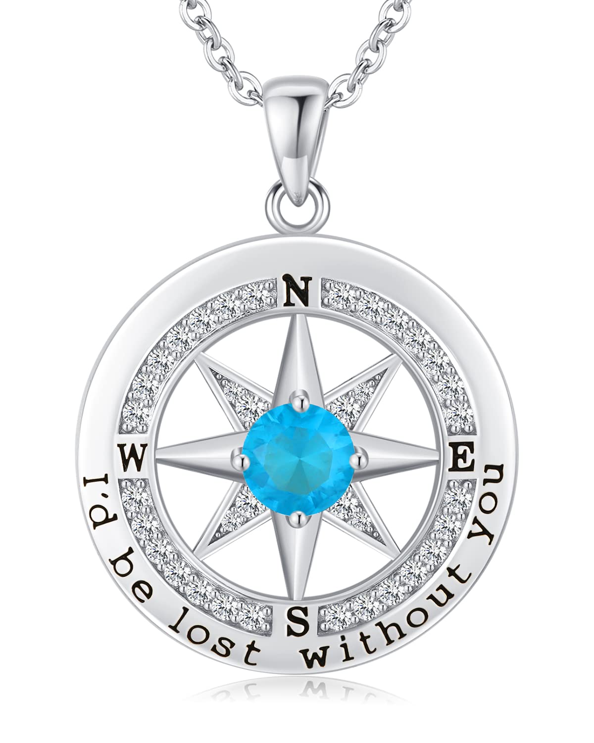 S925 Necklace Gift for Wife |Compass Jewelry |Women Anniversary |Sterling Silver |Girlfriend Birthday Gifts for Her Valentines |I'd be Lost without You |Jewel 18K Gold