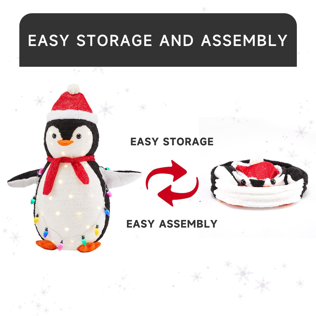 DUMOS 2-Piece Lighted Penguin Family Lovely Outdoor Christmas Decoration, Pop up Holiday Decor with 150 LED Lights for Yard, Garden, Storefront, White&Blue