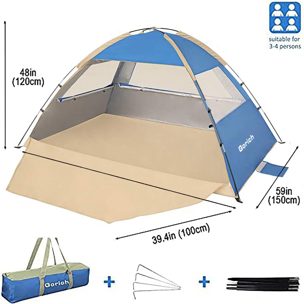Gorich Beach Tent Sun Shelter for 3/4/6/8/10 Person with UPF 50＋ UV Protection, Lightweight & Easy Setup Beach Shade Canopy, Portable Beach Shade Tent Beach Cabana