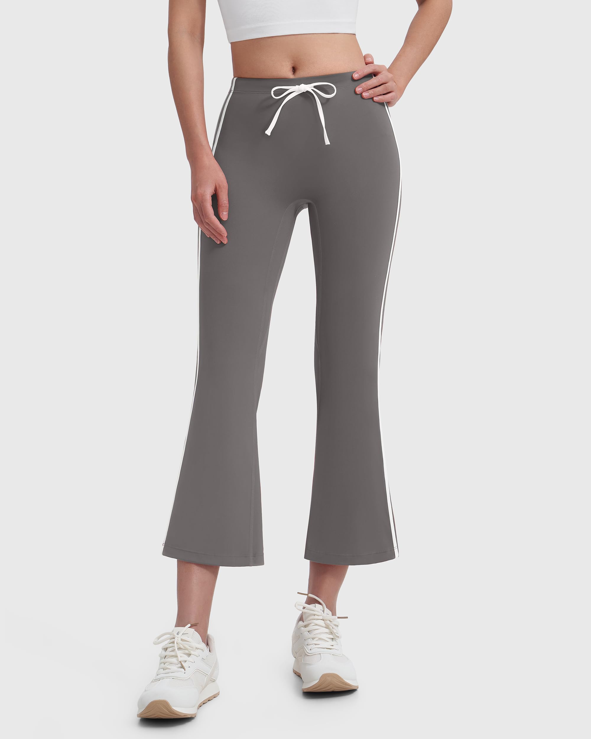 MOOSLOVER Women Flare Capri Yoga Pants High Waisted Side Stripe Drawstring Bootcut Flared Cropped Leggings
