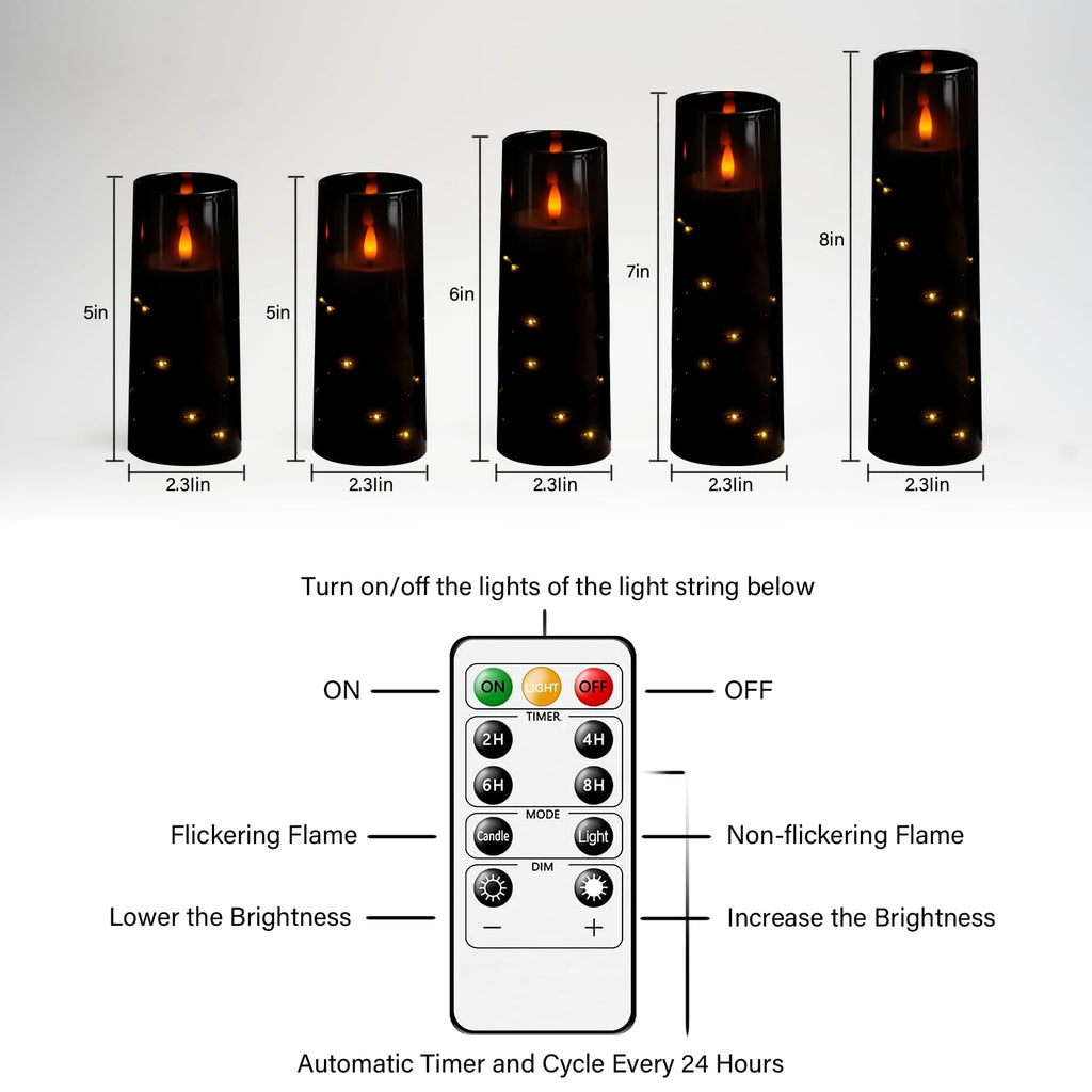 kakoya Flameless LED Candles with Timer 5 Pc Flickering Flameless Candles for Romantic Ambiance and Home Decoration Stable Acrylic Shell,with Embedded Star String，Battery Operated Candles（Red）