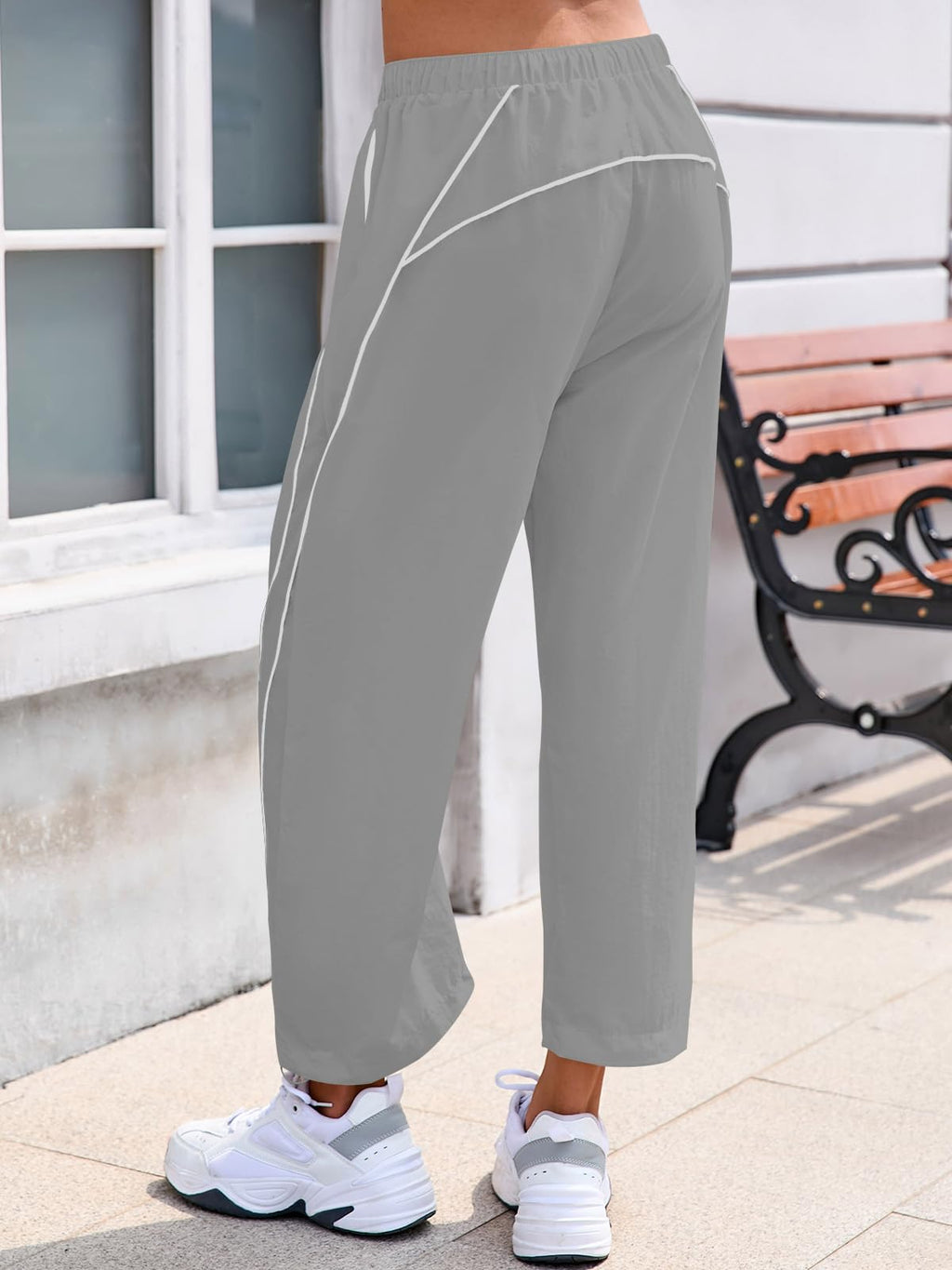 Fisoew Womens Baggy Wide Leg Pants Casual Elastic Waist Drawstring Hiking Workout Cropped Pants with Pockets