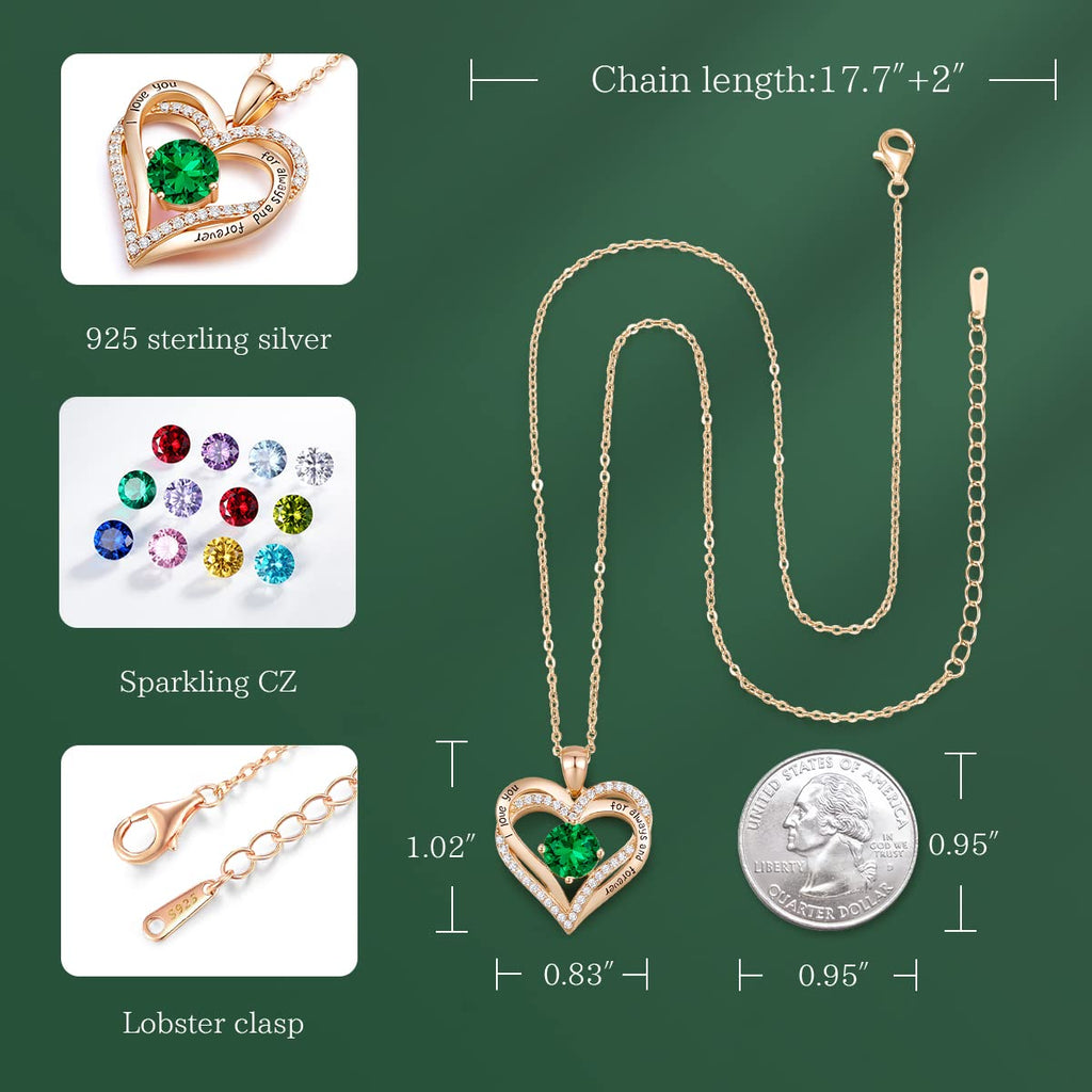 CDE Forever Love Heart Necklaces for Women, Wedding Anniversary, Valentine's，Birthday Mothers Christmas Day Gifts for Mom, Mother, Wife, S925 Silver Jewelry with Birthstone Pendant