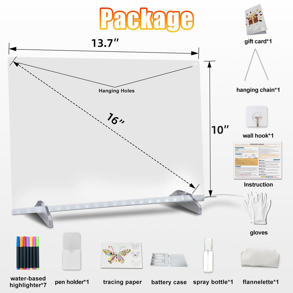 Led Note Board with Colors,16''Drawing Tablet,6 Modes & 8 Colors Light Up Drawing Board,Kids Toy with 13 Light Effects,Birthday Holiday Day Gifts for Girls & Boys Age 3+,Tracing Book（White）