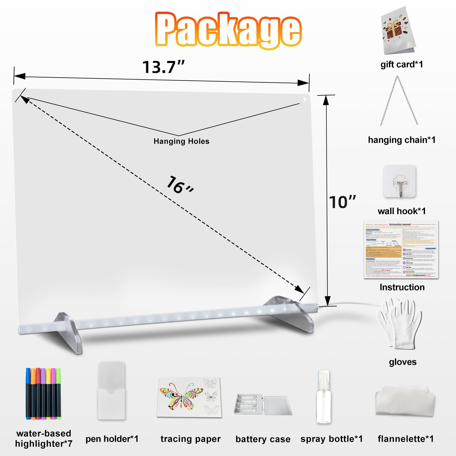Led Note Board with Colors,16''Drawing Tablet,6 Modes & 8 Colors Light Up Drawing Board,Kids Toy with 13 Light Effects,Birthday Holiday Day Gifts for Girls & Boys Age 3+,Tracing Book（White）
