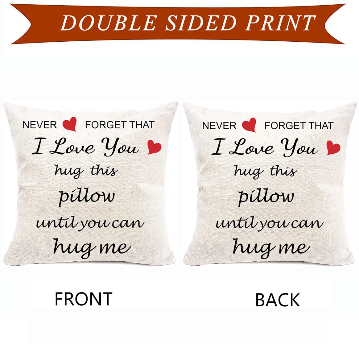 Anrkets Two Sided Printing Lover Pillow Cover I Love You Hug This Pillow Until You Can Hug Me, Valentine's Day Birthday Gifts for Girlfriend Cotton Linen Square Decorative Waist Pillowcase 18"x 18"