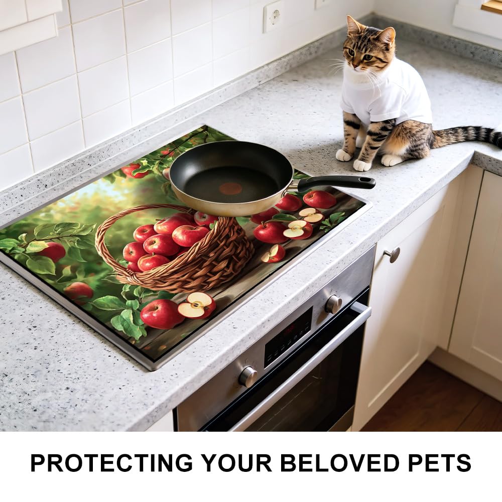Stove Mat 28.35 x 20.47 Inch Christmas Fireplace and Tree Design Cozy Living Room Holiday Scene Decorative Kitchen Countertop Cover Reusable Flexible Mat for Gas Range Electric Stove Home Winter Décor