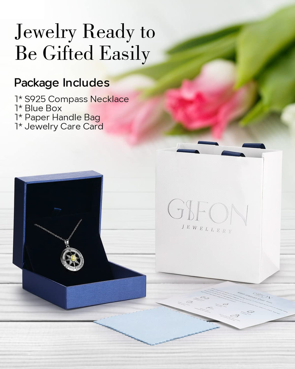 S925 Necklace Gift for Wife |Compass Jewelry |Women Anniversary |Sterling Silver |Girlfriend Birthday Gifts for Her Valentines |I'd be Lost without You |Jewel 18K Gold