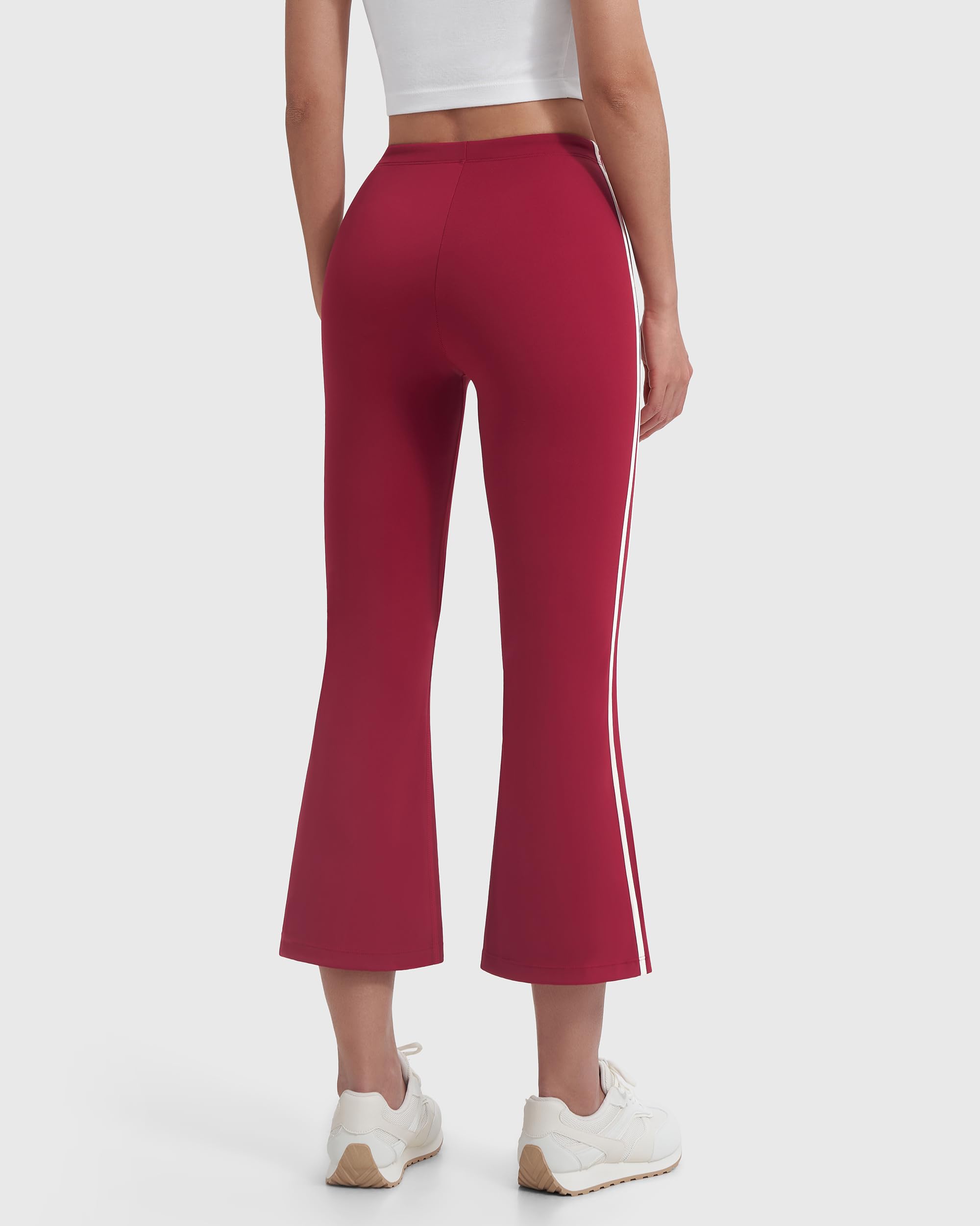 MOOSLOVER Women Flare Capri Yoga Pants High Waisted Side Stripe Drawstring Bootcut Flared Cropped Leggings