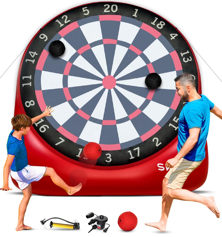 Swooc Games - Premium Inflatable Giant Kick Darts (15+ Ways to Play) - Jumbo Soccer Dartboard with Air Pump - Big Carnival Games - Giant Outdoor Games - Oversized Dart Board Yard & Lawn Game
