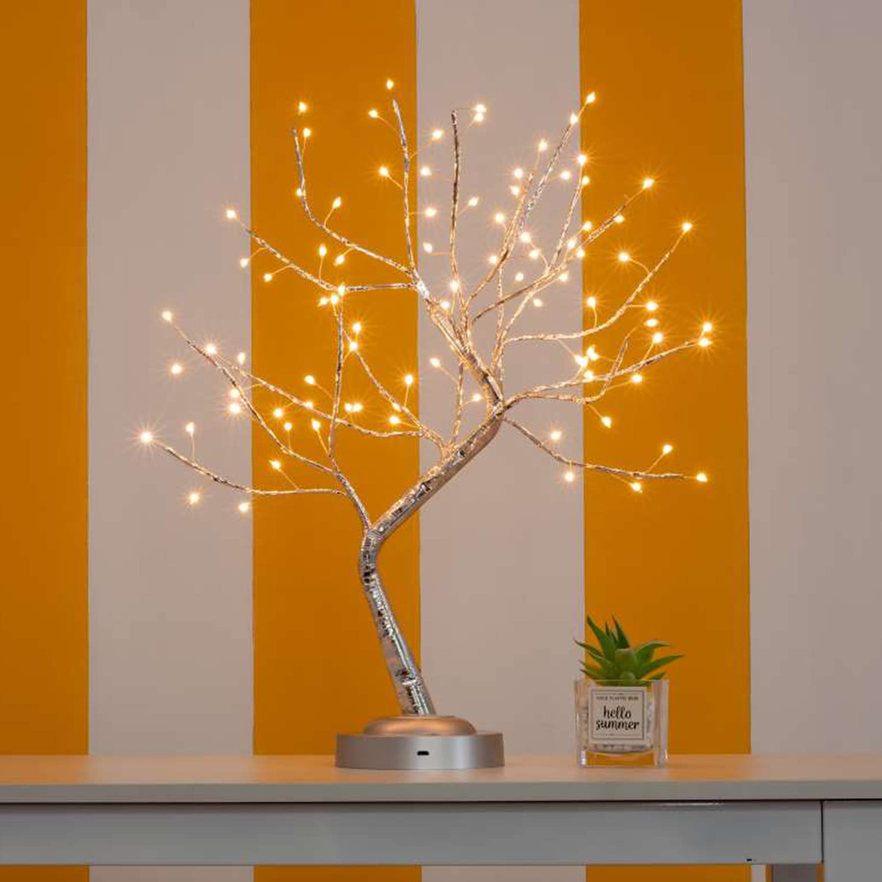 FuChsun Tabletop Bonsai Tree Light 108 LED Fairy Artificial Tree Lamp fot Room Party Home Centerpieces Decoration, Battery/USB Operated (Galaxy Glow Silver Branch)