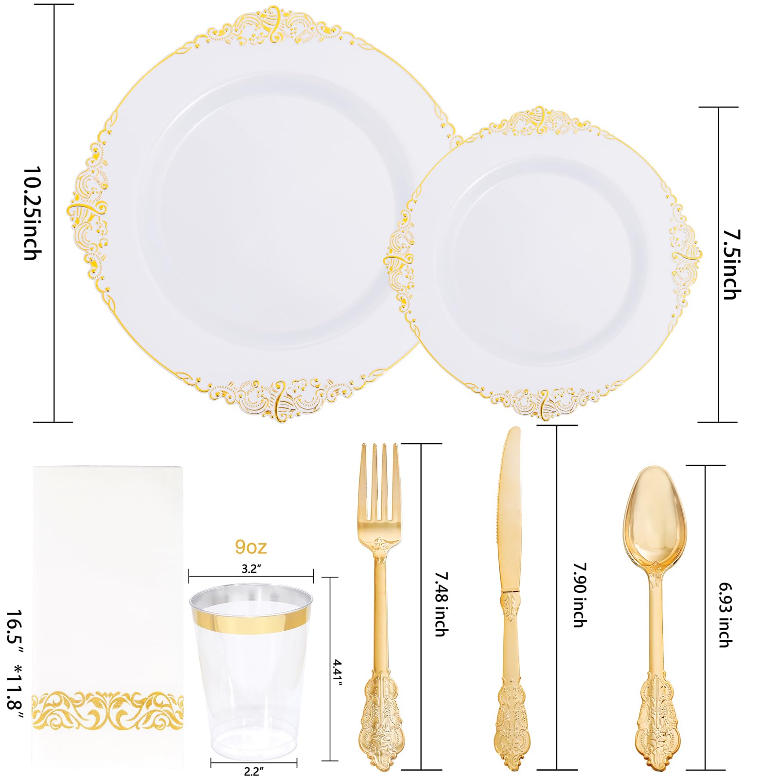 Nervure 175PCS Clear Blue Plastic Plates - Plastic Dinnerware Set Include 25Dinner Plates, 25Dessert Plates, 25Cups, 25Forks, 25Knives, 25Spoons, 25Napkins Perfect for Wedding & Party