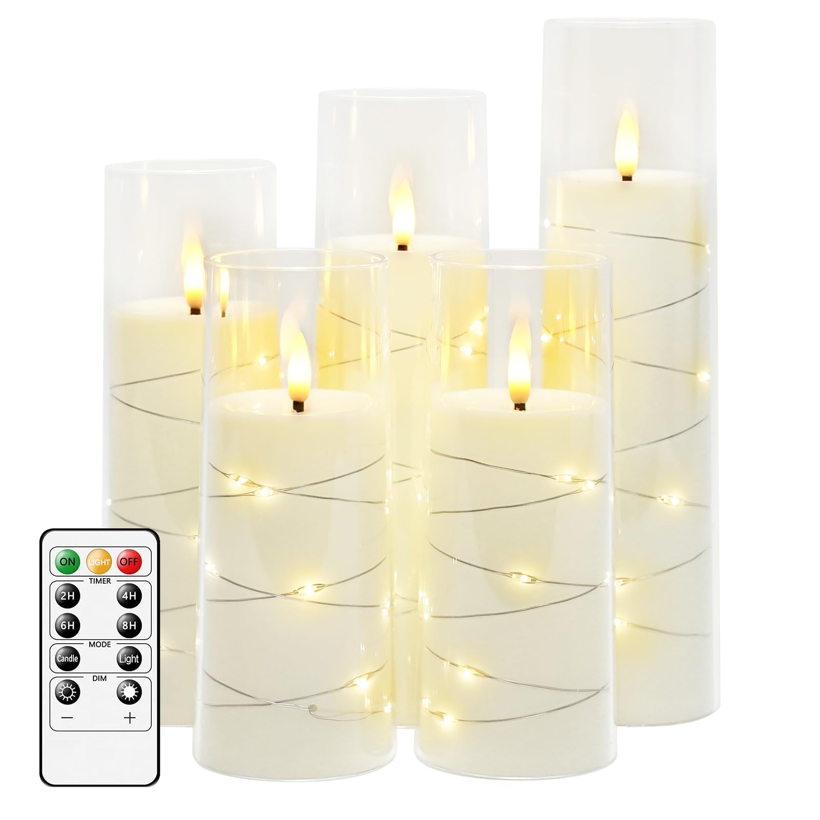 kakoya Flameless LED Candles with Timer 5 Pc Flickering Flameless Candles for Romantic Ambiance and Home Decoration Stable Acrylic Shell,with Embedded Star String，Battery Operated Candles（Red）