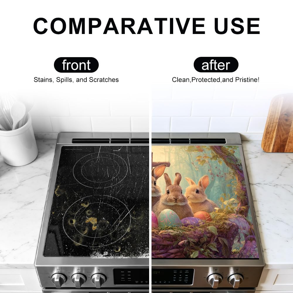 Stove Mat 28.35 x 20.47 Inch Christmas Fireplace and Tree Design Cozy Living Room Holiday Scene Decorative Kitchen Countertop Cover Reusable Flexible Mat for Gas Range Electric Stove Home Winter Décor