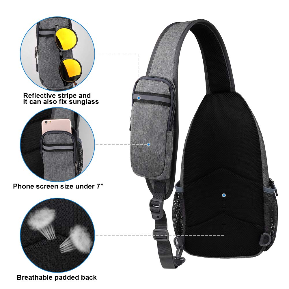 WATERFLY Crossbody Sling Backpack Sling Bag Travel Hiking Chest Bag Daypack (Black)