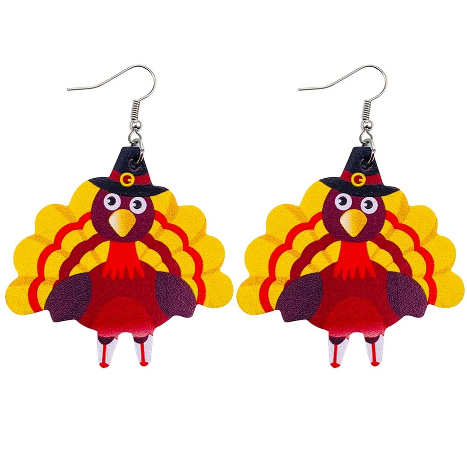 Cute Thanksgiving Turkey Pumpkin Maple Leaf Dangle Earrings Colorful Sunflower Wooden Thanksgiving Fall Earrings for Women Jewelry