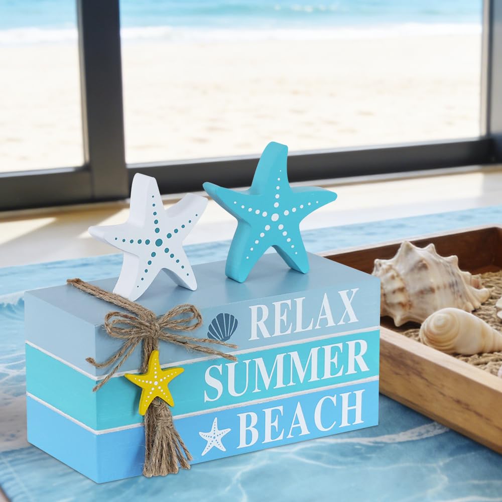 DECSPAS 4th of July Decorations, Memorial Day Decorations, Wooden Stacked Books Sign with Stars, Patriotic Independence Day American Eagle Decor for The Home, Fourth of July, Tiered Tray Table Mantel
