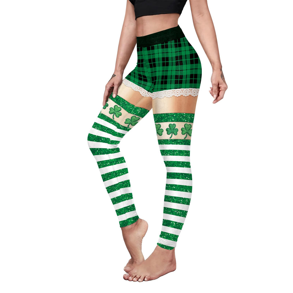 color cosplayer St. Patrick's Day Leggings Shamrock Stretchy Tights Yoga Pants for Women